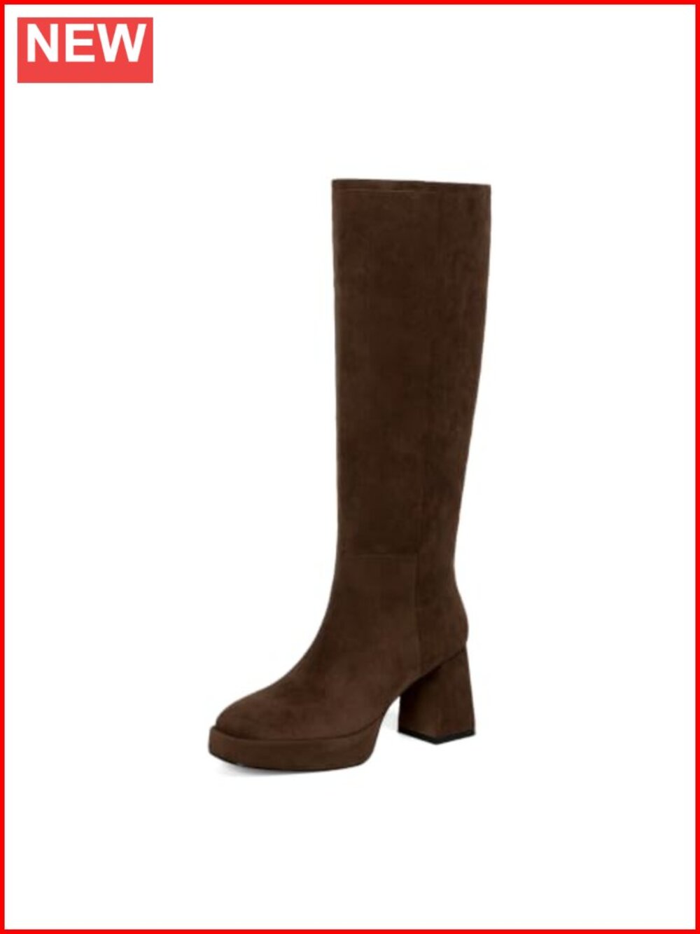 Women's Knee High Platform Boots Faux Suede Chunky Block Heel Square Toe Zip